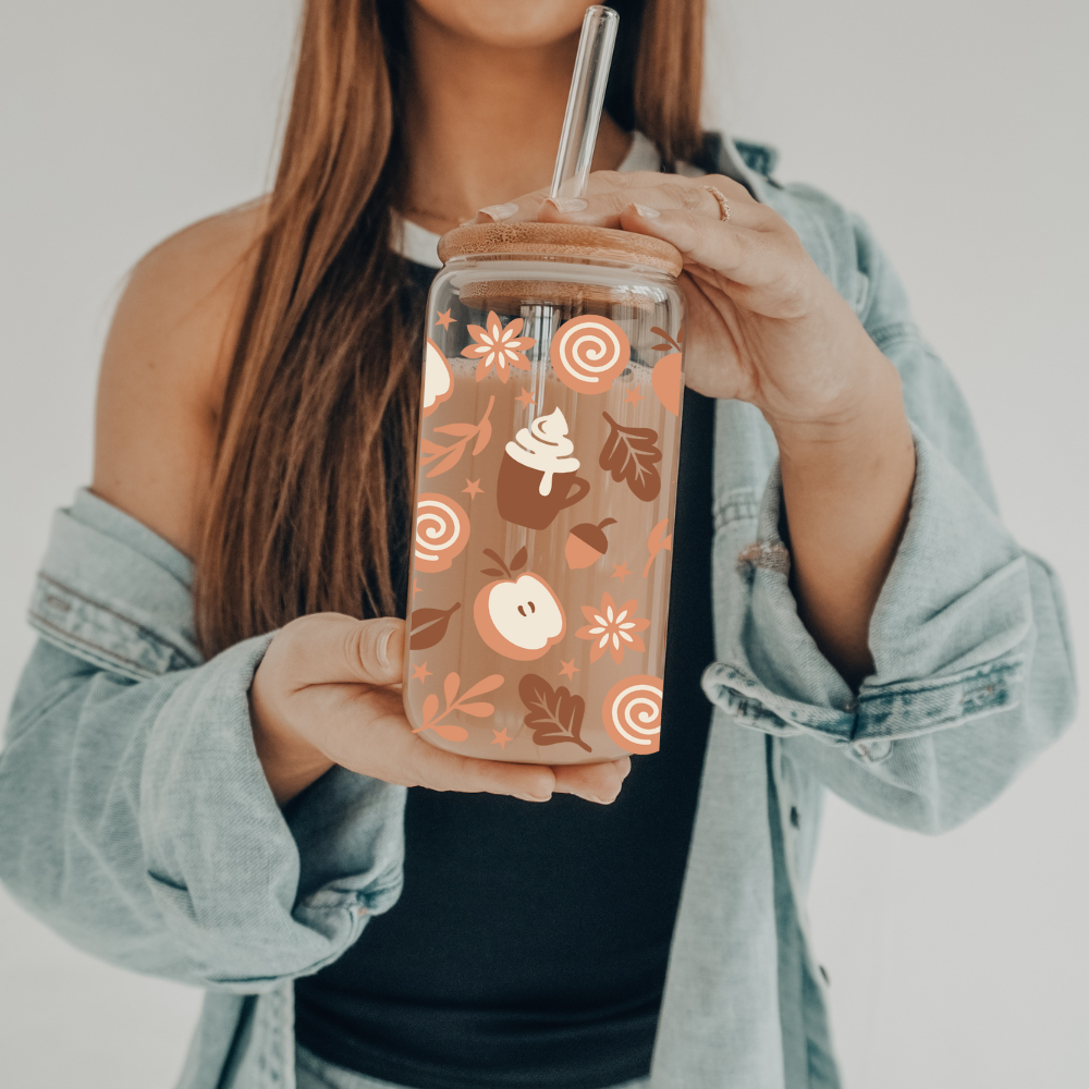 Fall | UVDTF | 20 oz Libbey Can Glass with Bamboo Lid & Straw