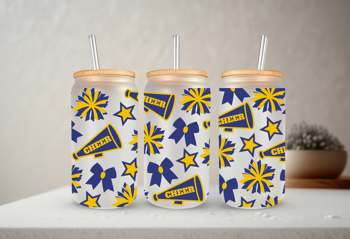 Cheer | VINYL | 20 oz Libbey Can Glass with Bamboo Lid & Straw