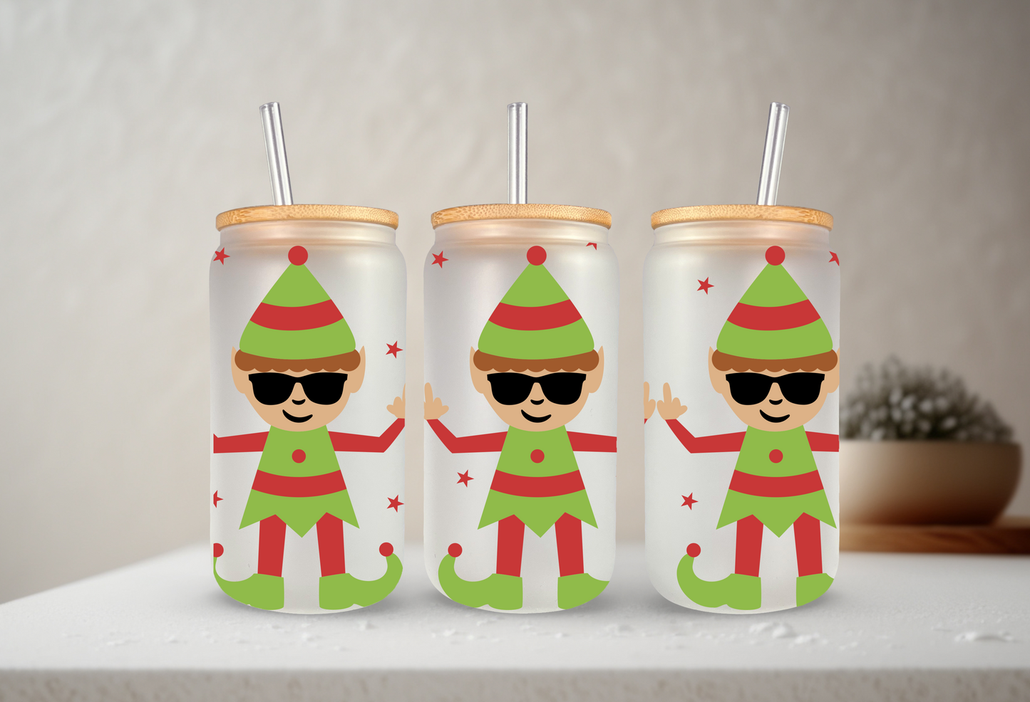 Naughty Elves | VINYL | 20 oz Libbey Can Glass with Bamboo Lid & Straw