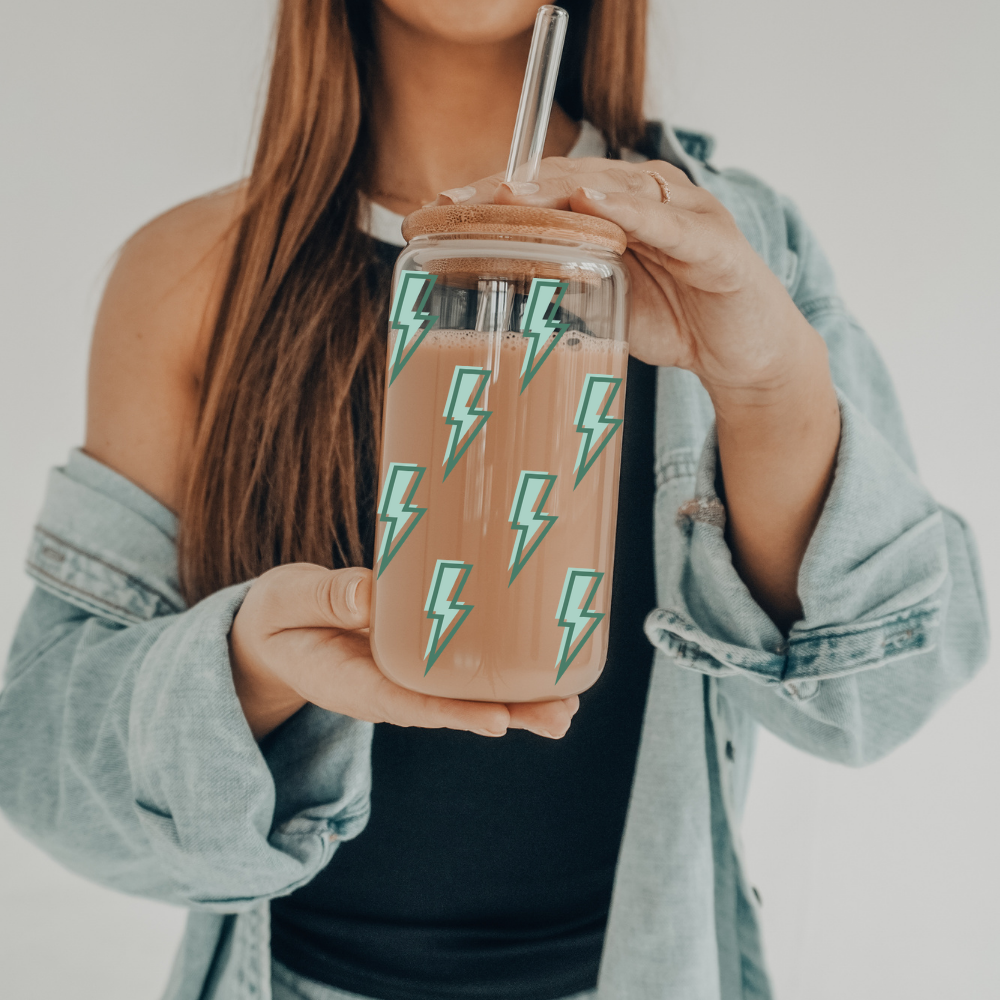 Lightning Bolts | UVDTF | 20 oz Libbey Can Glass with Bamboo Lid & Straw