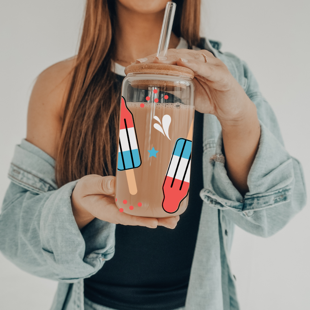 Patriotic Bomb Pop | UVDTF | 20 oz Libbey Can Glass with Bamboo Lid & Straw