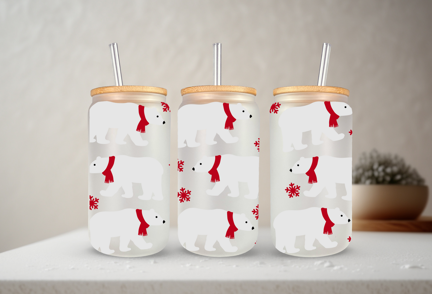 Polar Bear | VINYL | 20 oz Libbey Can Glass with Bamboo Lid & Straw