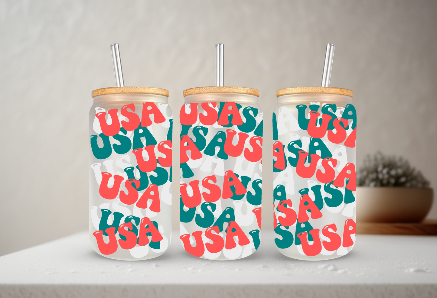 USA | VINYL | 20 oz Libbey Can Glass with Bamboo Lid & Straw