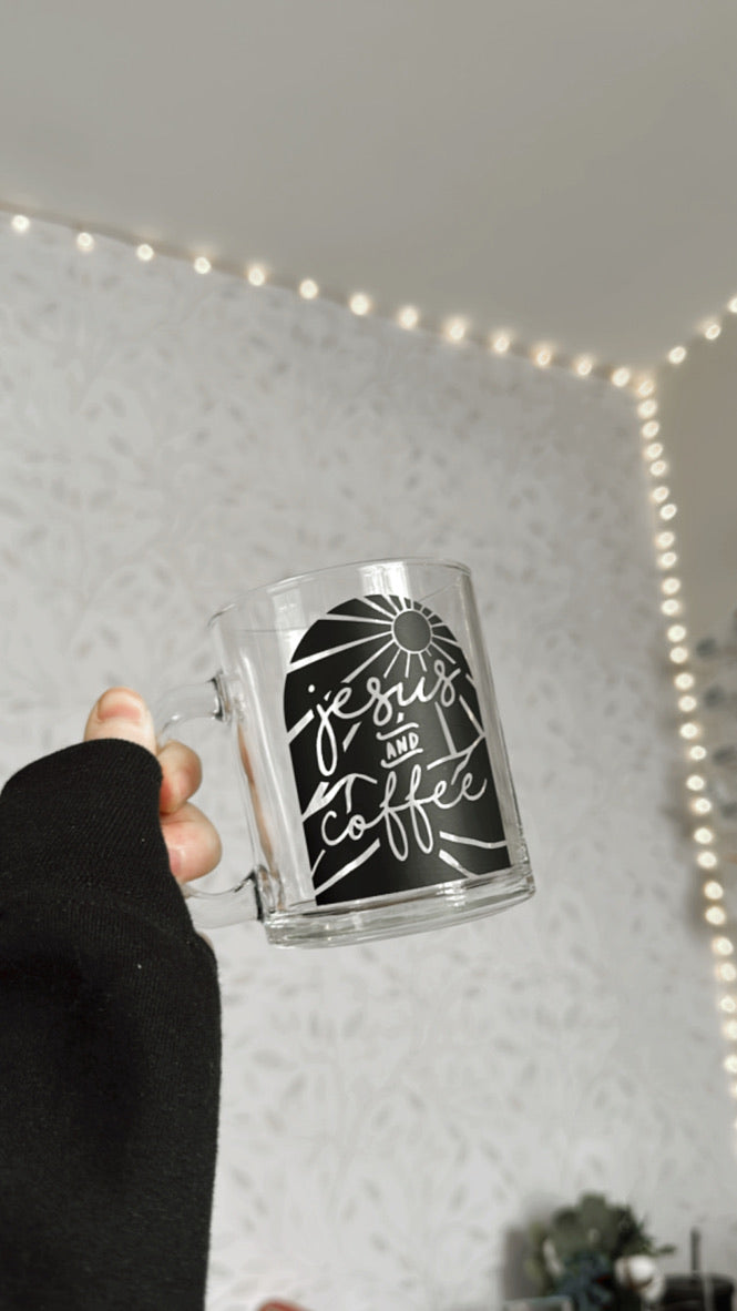 Jesus and Coffee | UVDTF | 12 oz Clear Coffee Mug