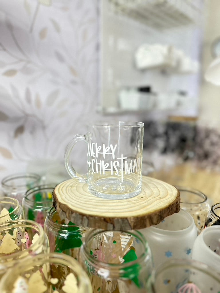 Merry Christmas | VINYL | 12 oz Clear Coffee Mug