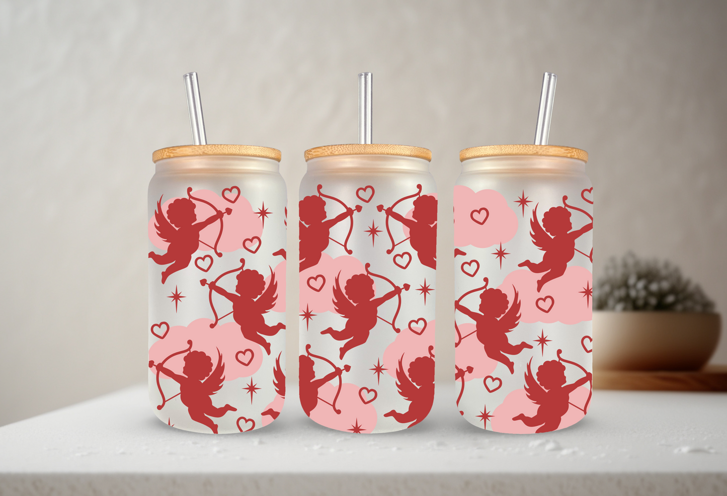 Cupid | UVDTF | 20 oz Libbey Can Glass with Bamboo Lid & Straw