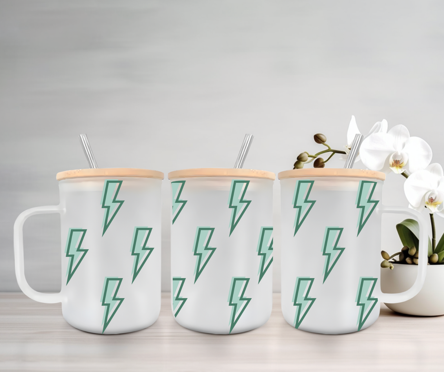 Lightning Bolt | VINYL | 15oz Mug with Handle, Bamboo Lid & Straw