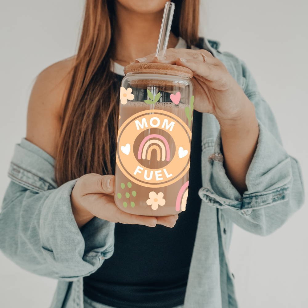 Mom Fuel | VINYL | 20 oz Libbey Can Glass with Bamboo Lid & Straw