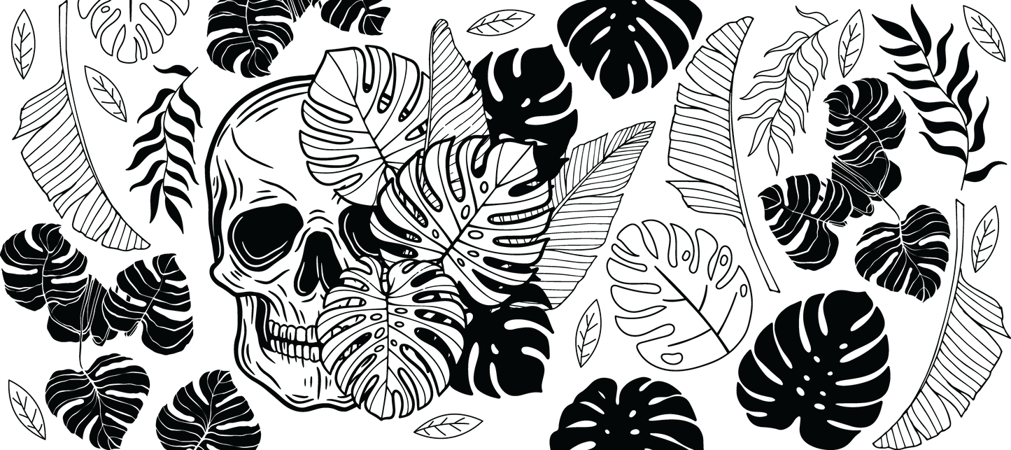 Monstera Skull | VINYL | 40 oz Glass Tumbler with Bamboo Lid & Straw