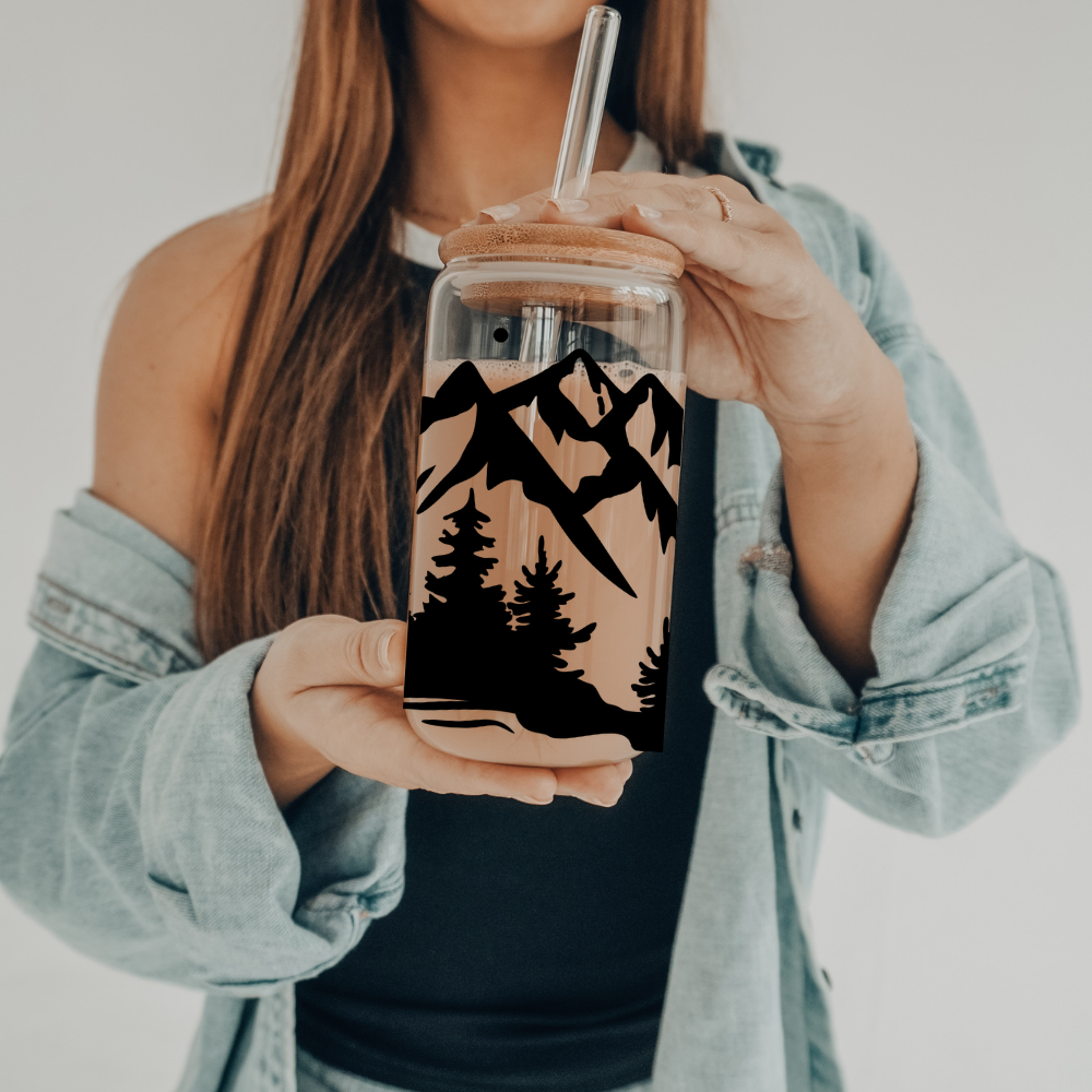 Mountain | VINYL | 20 oz Libbey Can Glass with Bamboo Lid & Straw