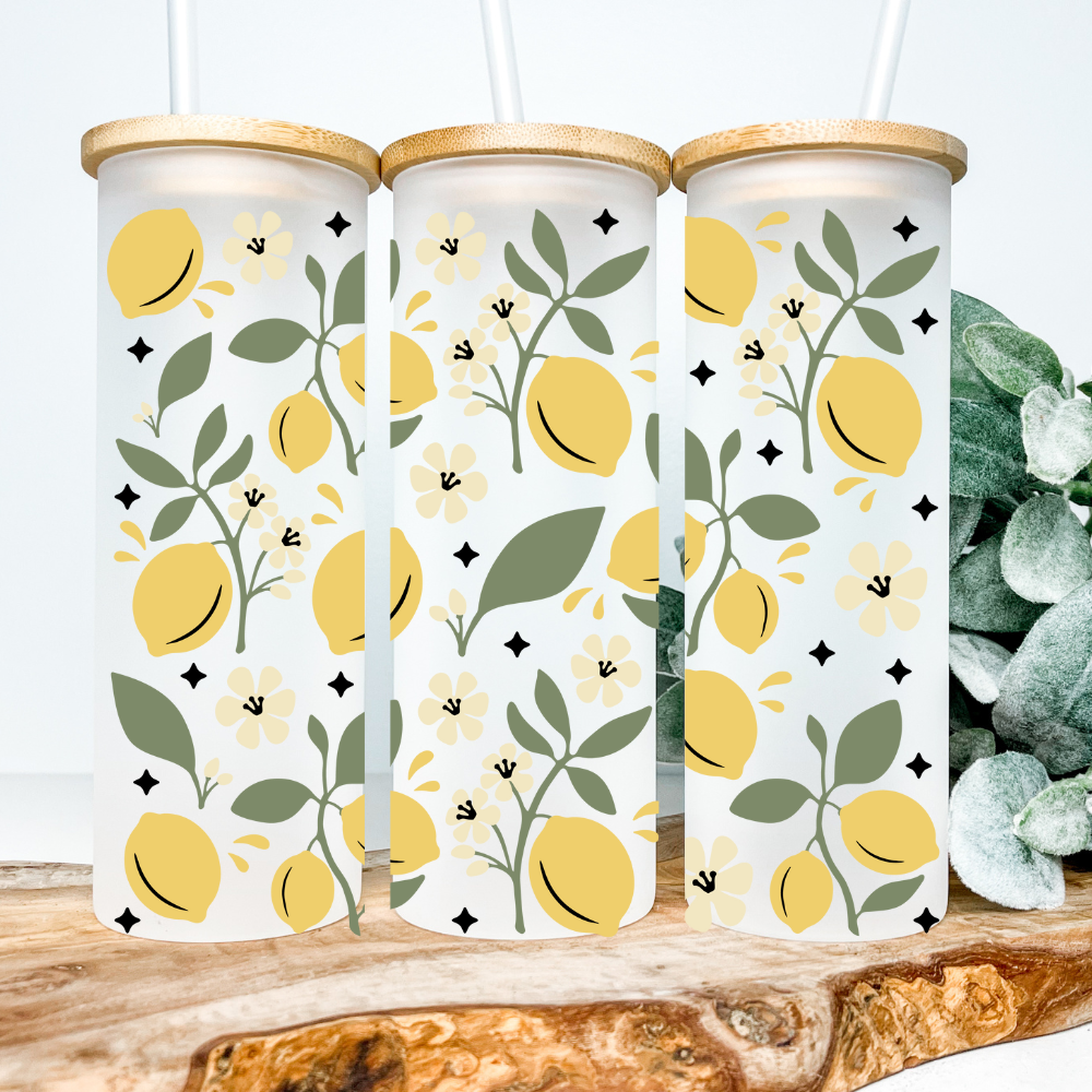 Lemons | UVDTF | 25oz Skinny Glass Tumbler