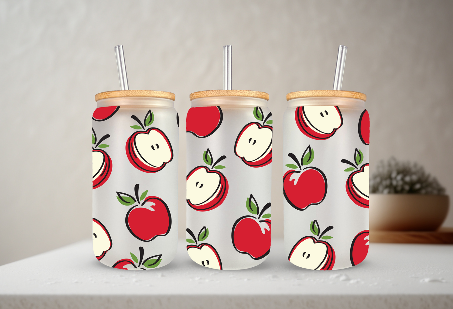 Apples | UVDTF | 20 oz Libbey Can Glass with Bamboo Lid & Straw