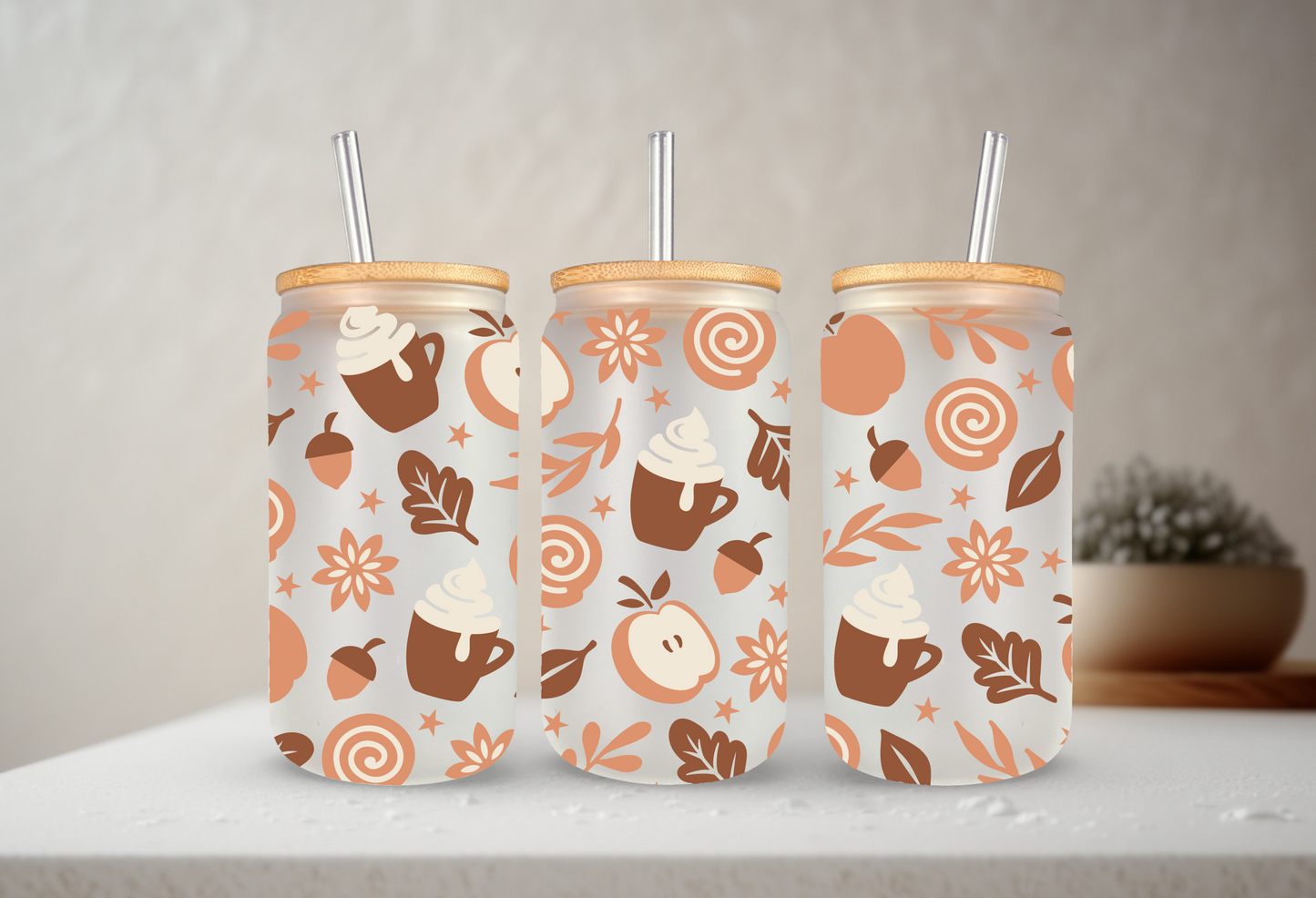 Fall | UVDTF | 20 oz Libbey Can Glass with Bamboo Lid & Straw