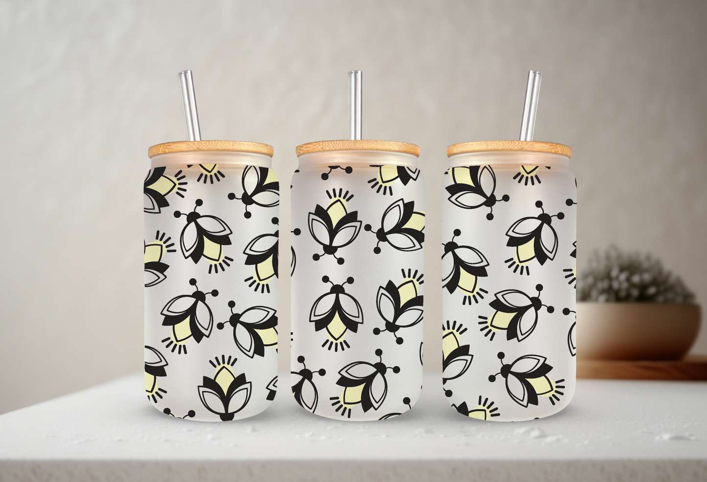 Fireflies | UVDTF | 20 oz Libbey Can Glass with Bamboo Lid & Straw