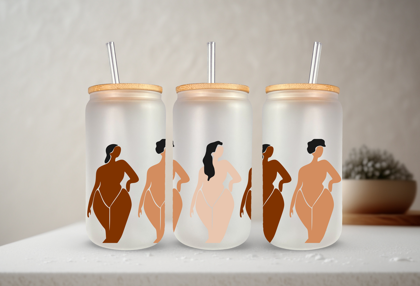 Empowered Women | UVDTF | 20 oz Libbey Can Glass with Bamboo Lid & Straw