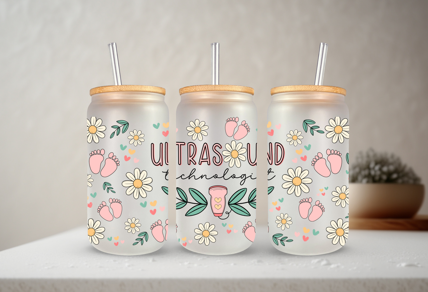 Ultrasound Tech | UVDTF | 20oz Libbey Can Glass with Bamboo Lid & Straw