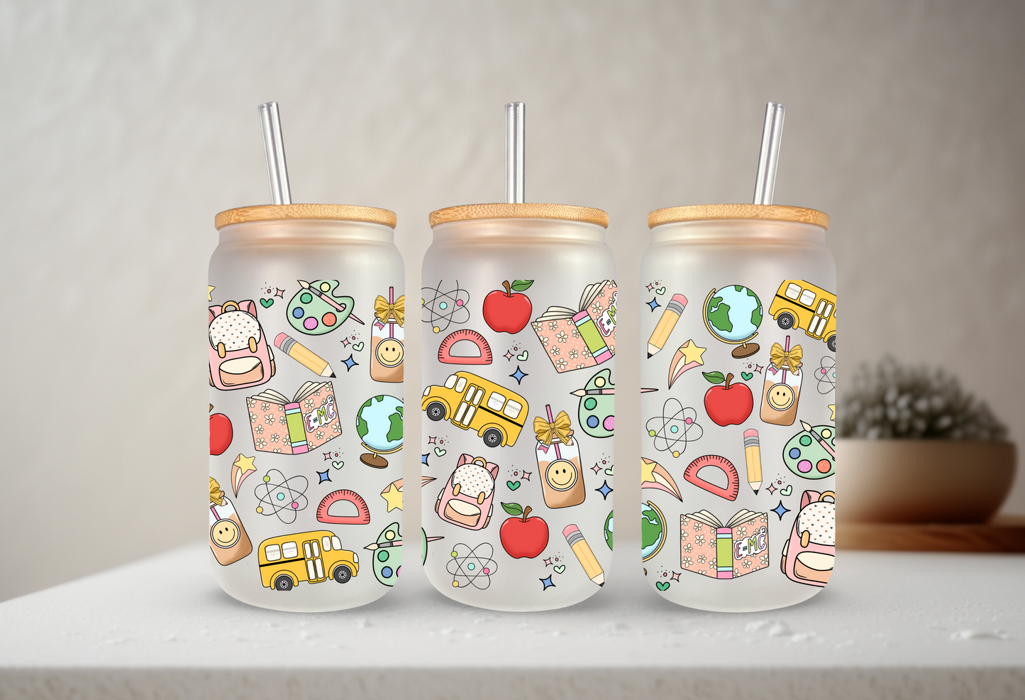 Teacher Things | UVDTF | 20oz Libbey Can Glass with Bamboo Lid & Straw