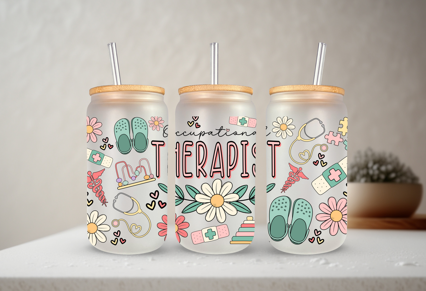 Occupational Therapist | UVDTF | 20oz Libbey Can Glass with Bamboo Lid & Straw
