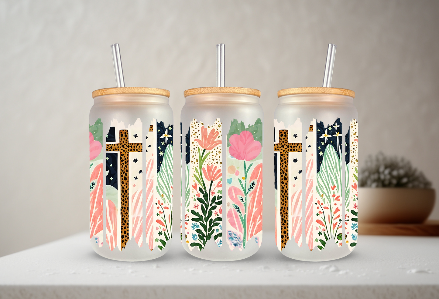 Rooted In Grace | UVDTF | 20 oz Libbey Can Glass with Bamboo Lid & Straw
