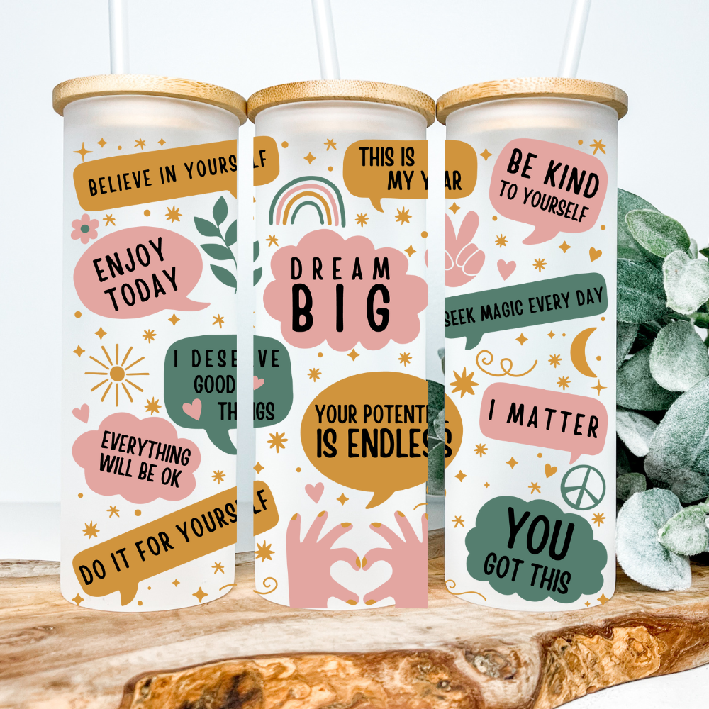 Self Love Notes | UVDTF | 25oz Skinny Glass Tumbler