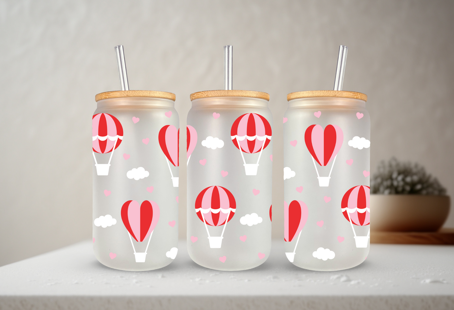 Hot Air Balloons | UVDTF | 20 oz Libbey Can Glass with Bamboo Lid & Straw