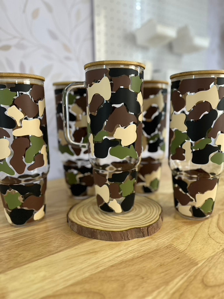 Old School Camo | VINYL | 40 oz Glass Tumbler with Bamboo Lid & Straw