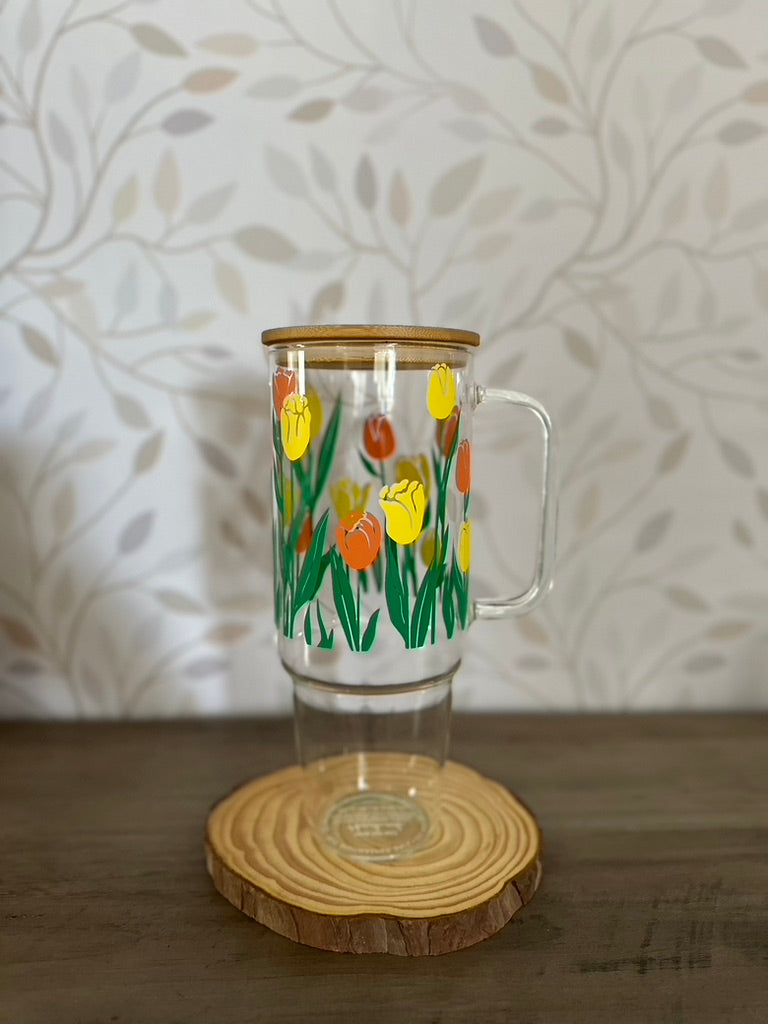 Tulips | UVDTF | 40 oz Glass Tumbler with Bamboo Lid & Straw
