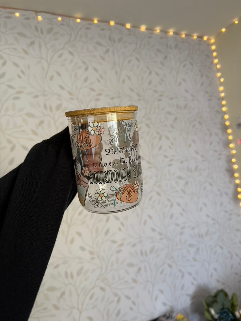 Sorry I Can't, I Have to Feed My Sourdough Starter | UVDTF | 15oz Mug with Handle, Bamboo Lid & Straw