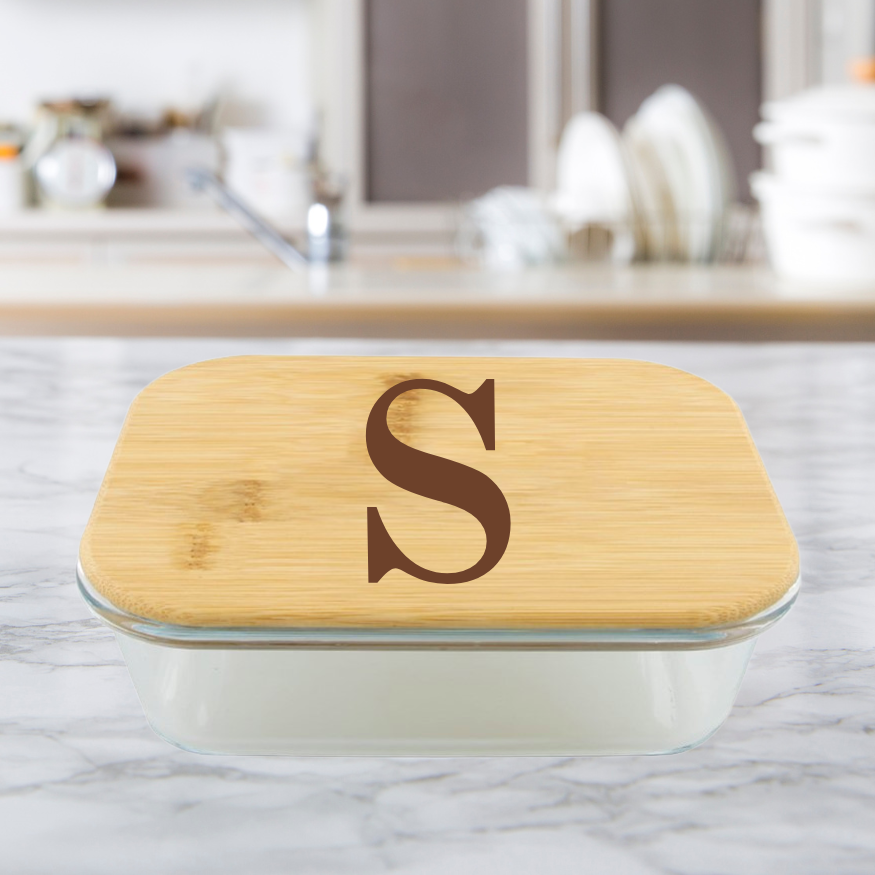 Monogram | ENGRAVED | 36oz Glass Food Storage Container with Bamboo Lid