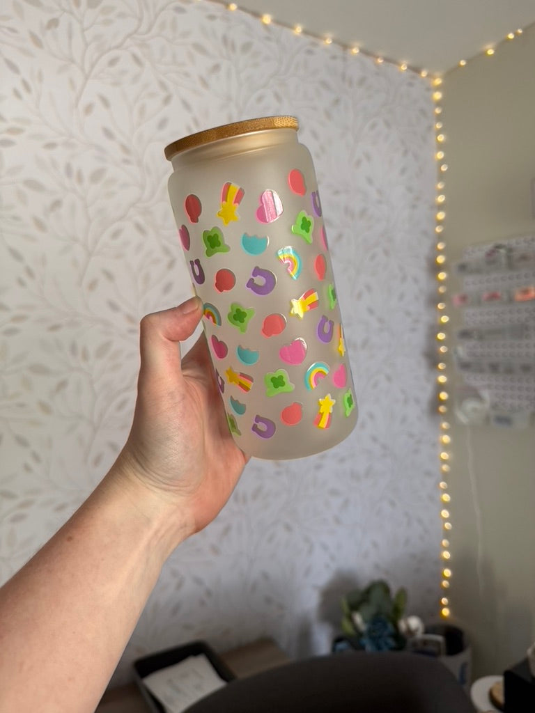 Lucky Marshmallows | UVDTF | 20 oz Libbey Can Glass with Bamboo Lid & Straw