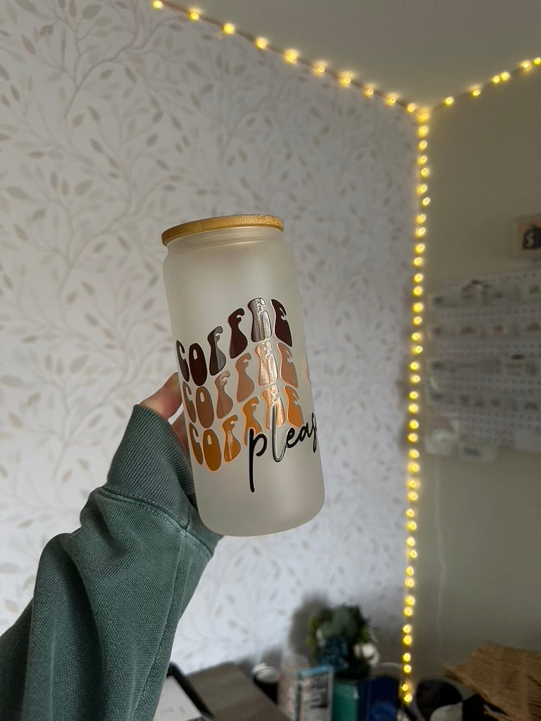 Coffee Please | VINYL | 20 oz Libbey Can Glass with Bamboo Lid & Straw