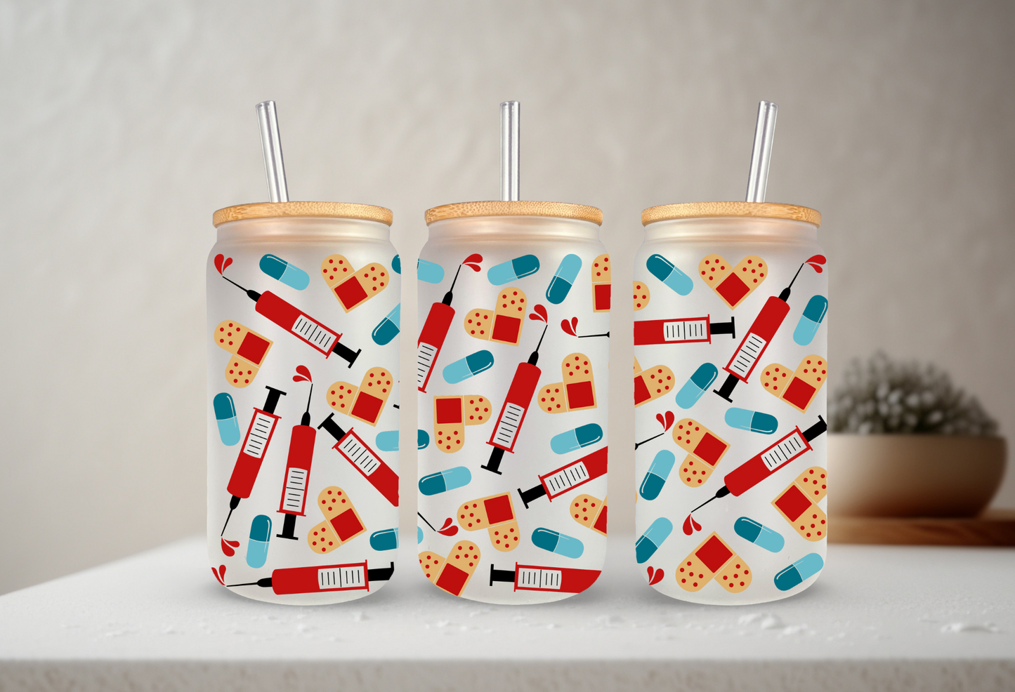 Nurse Love | UVDTF | 20 oz Libbey Can Glass with Bamboo Lid & Straw