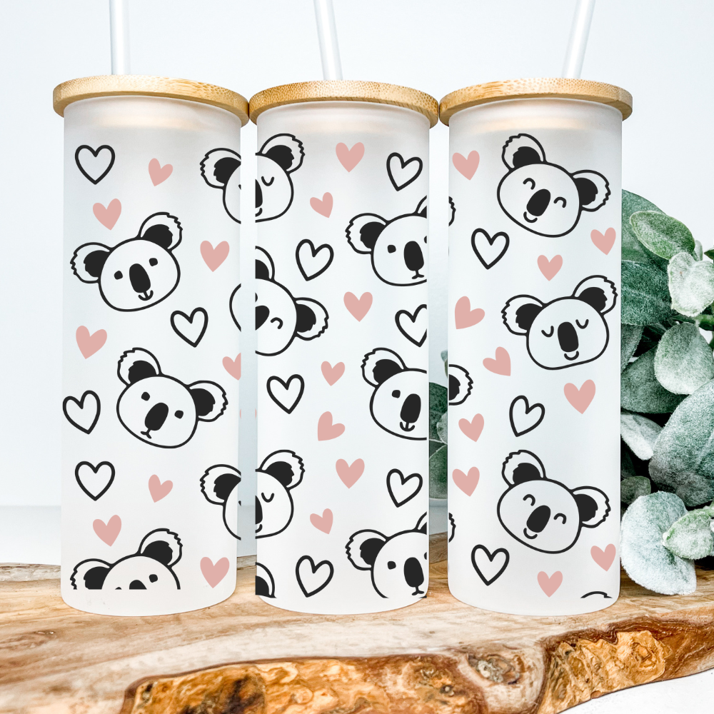 Koala | UVDTF | 25oz Skinny Glass Tumbler with Bamboo Lid & Straw