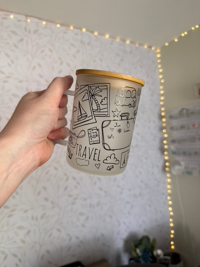 Travel | UVDTF | 15oz Mug with Handle, Bamboo Lid & Straw