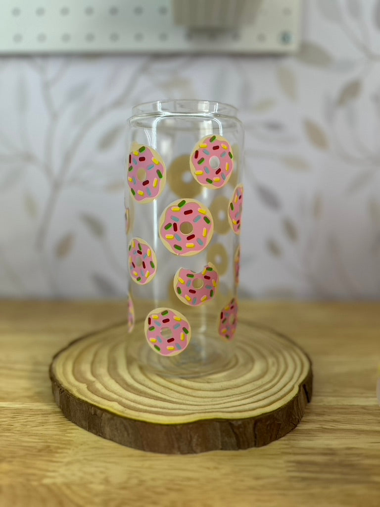 Donuts | UVDTF | 20 oz Libbey Can Glass with Bamboo Lid & Straw