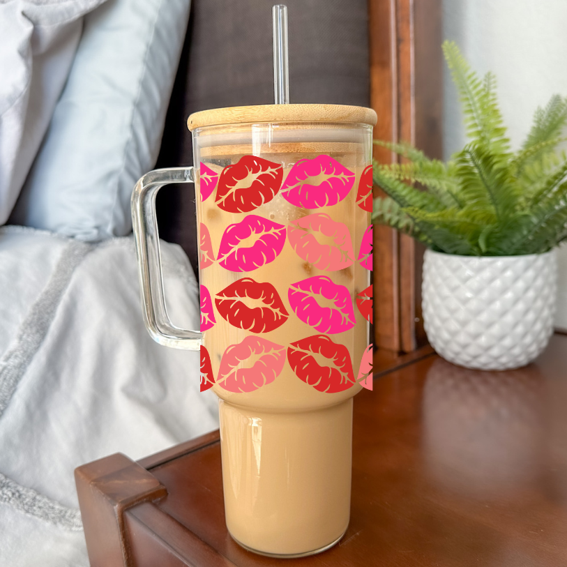 Kisses | VINYL | 40 oz Glass Tumbler with Bamboo Lid & Straw
