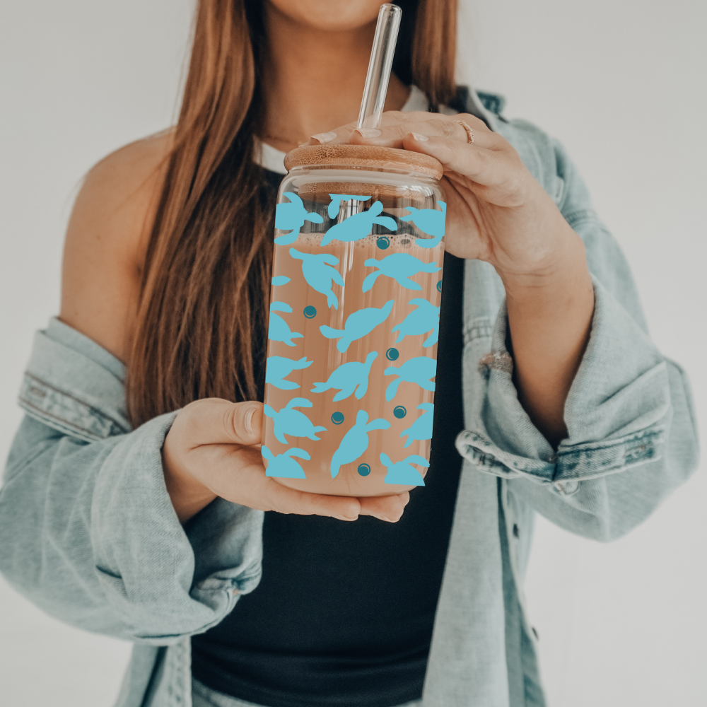 Turtles | UVDTF | 20 oz Libbey Can Glass with Bamboo Lid & Straw