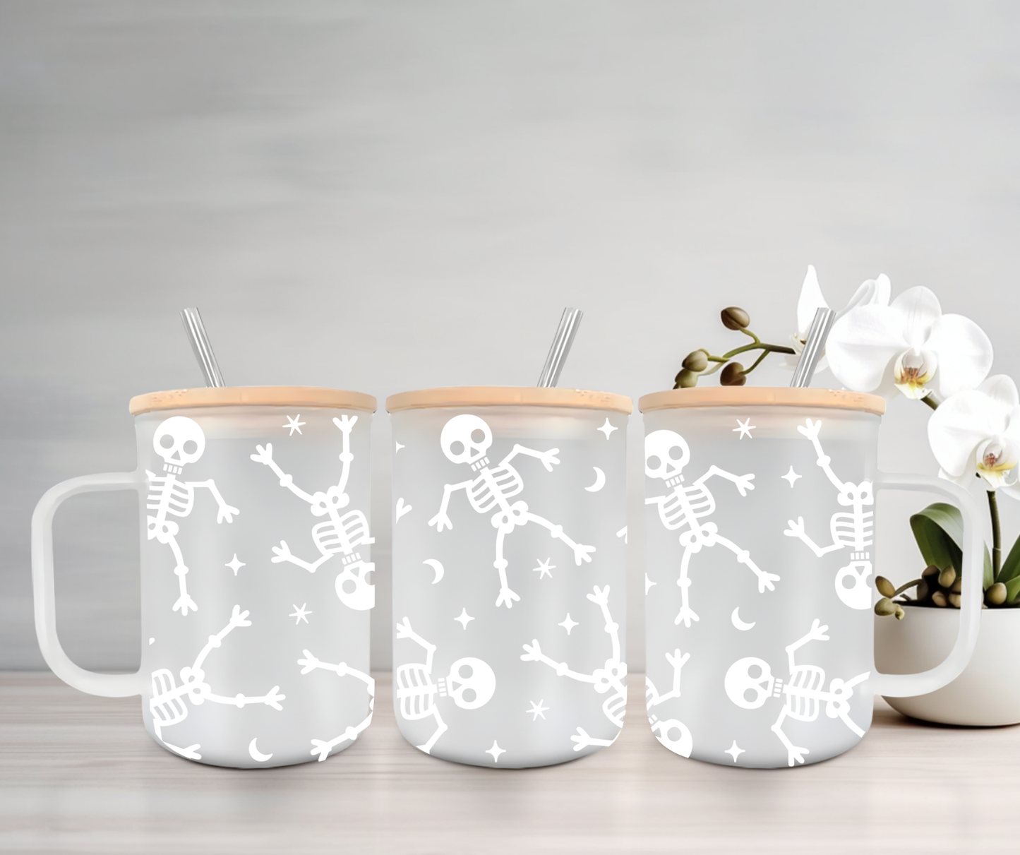 Skeletons | UVDTF | 15oz Mug with Handle, Bamboo Lid & Straw