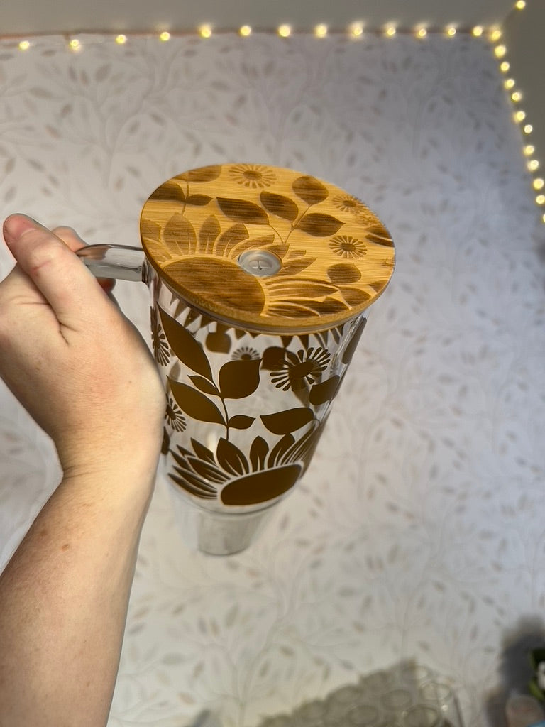 Sunflowers | VINYL | 40 oz Glass Tumbler with Bamboo Lid & Straw