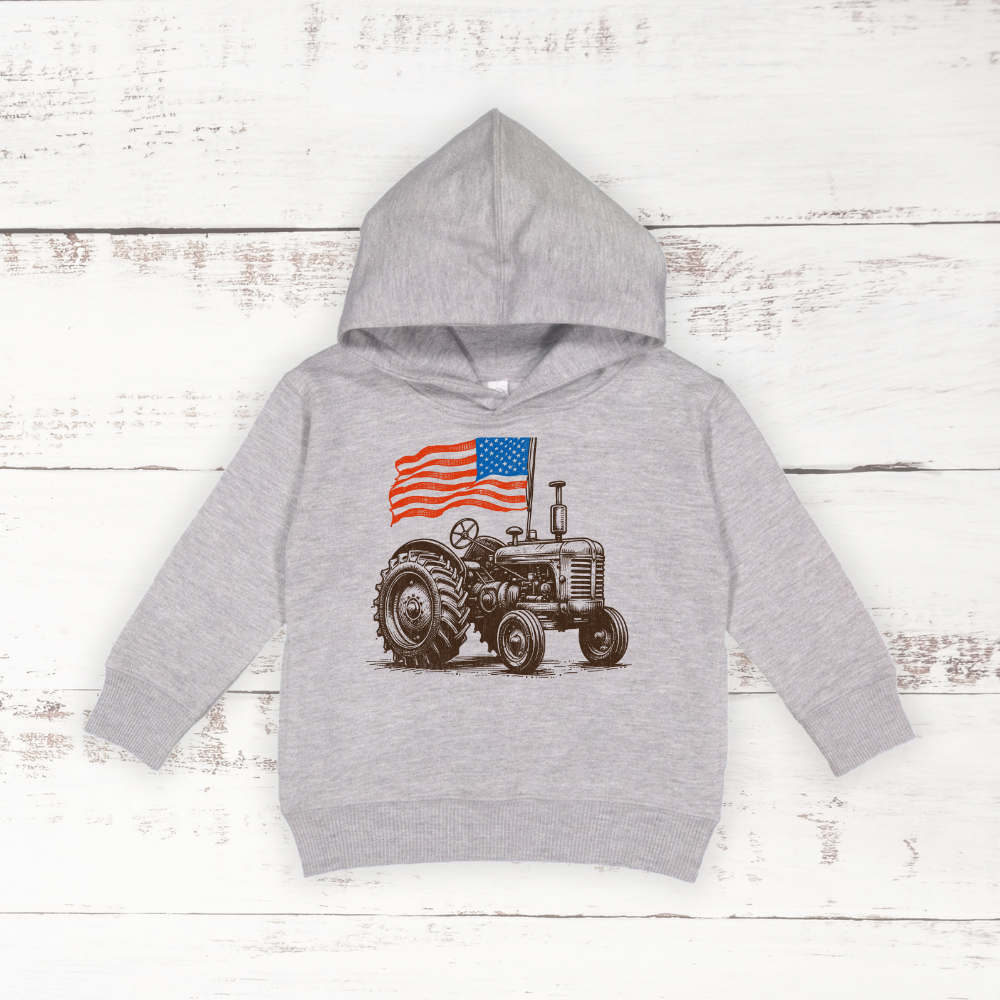 American Flag Tractor | Toddler Pullover Hoodie Sweatshirt