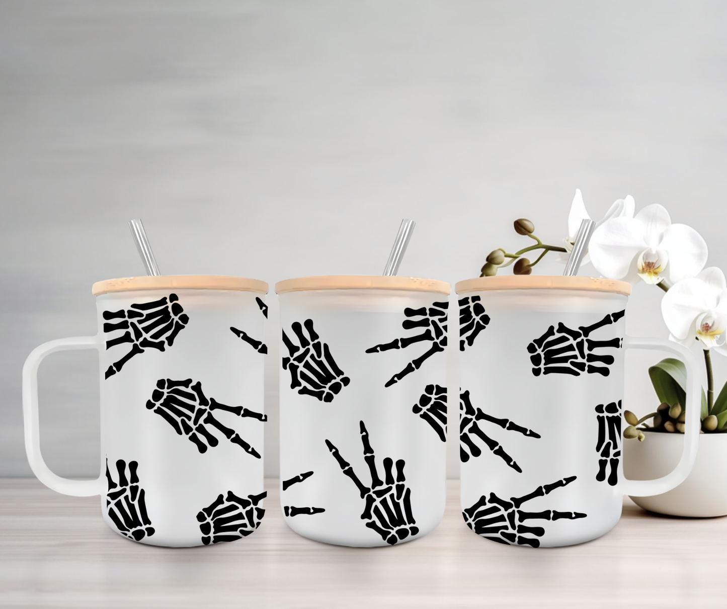 Skelly Peace | VINYL | 15oz Mug with Handle, Bamboo Lid & Straw