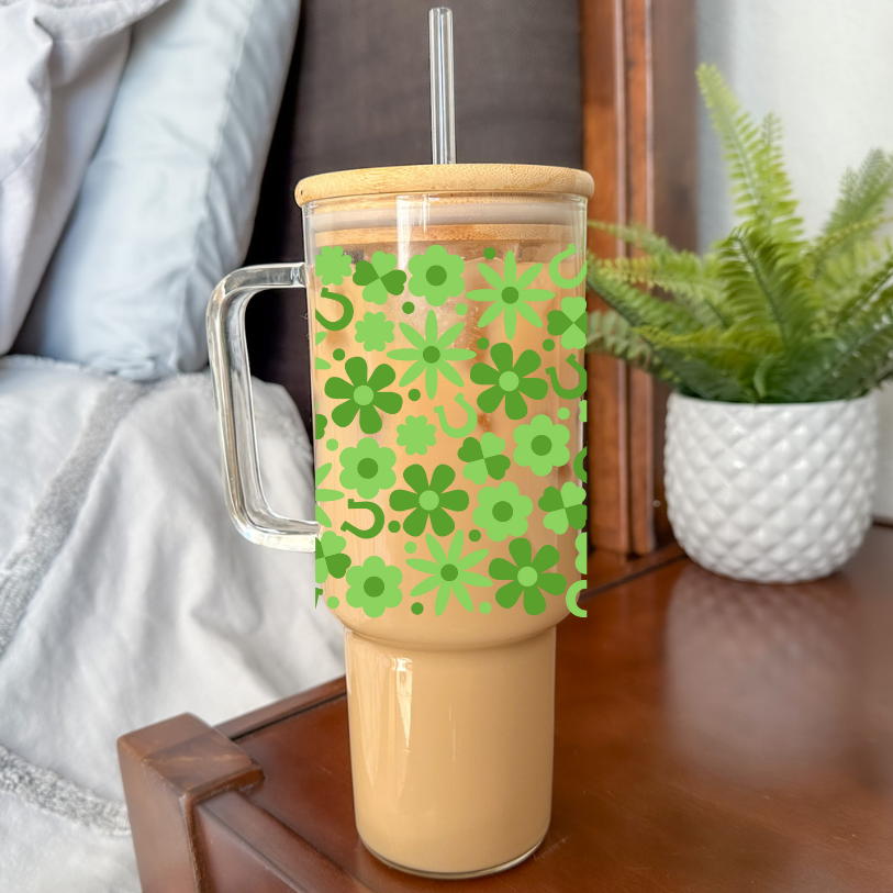 Groovy St. Patrick's Day | VINYL | 40 oz Glass Tumbler with Bamboo Lid & Straw