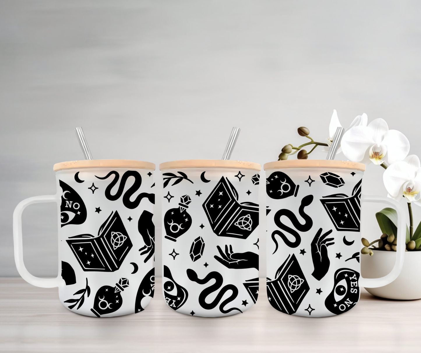 Spellcraft | UVDTF | 15oz Mug with Handle, Bamboo Lid & Straw