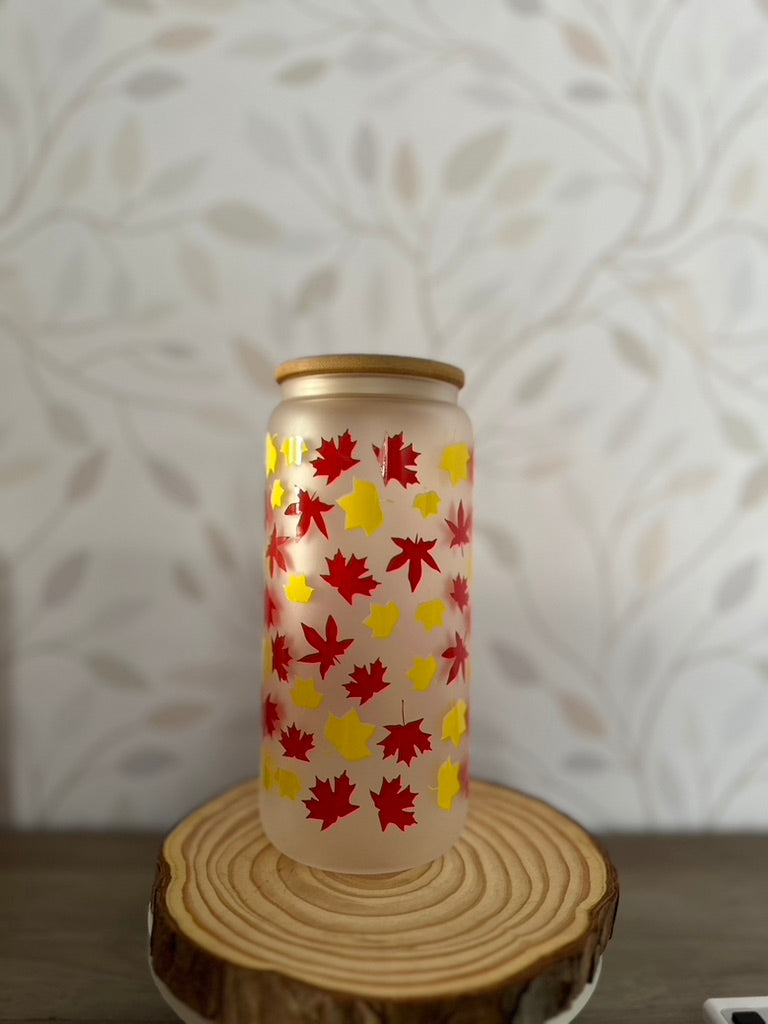 Fall Leaves | UVDTF | 20 oz Libbey Can Glass with Bamboo Lid & Straw