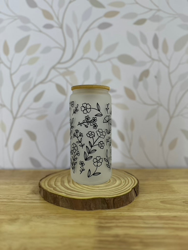 Flowers | VINYL | 20 oz Libbey Can Glass with Bamboo Lid & Straw