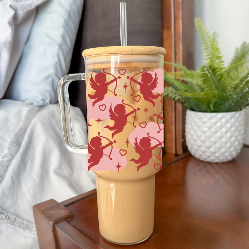 Cupid | VINYL | 40 oz Glass Tumbler with Bamboo Lid & Straw