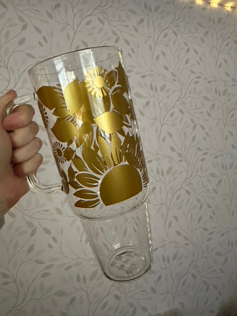 Sunflowers | VINYL | 40 oz Glass Tumbler with Bamboo Lid & Straw