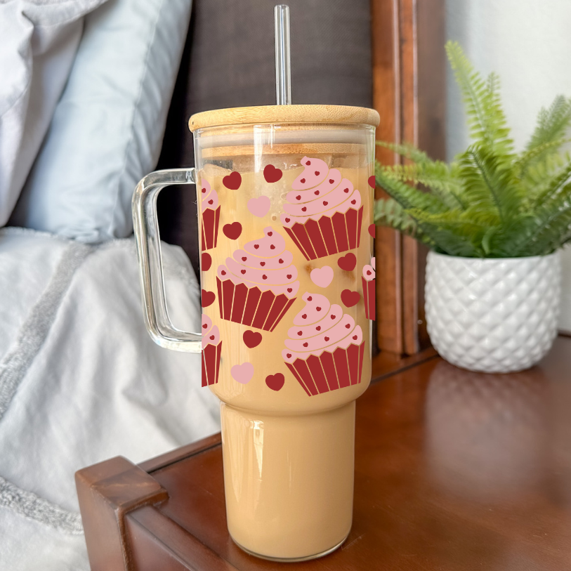 Cupcakes | VINYL | 40 oz Glass Tumbler with Bamboo Lid & Straw