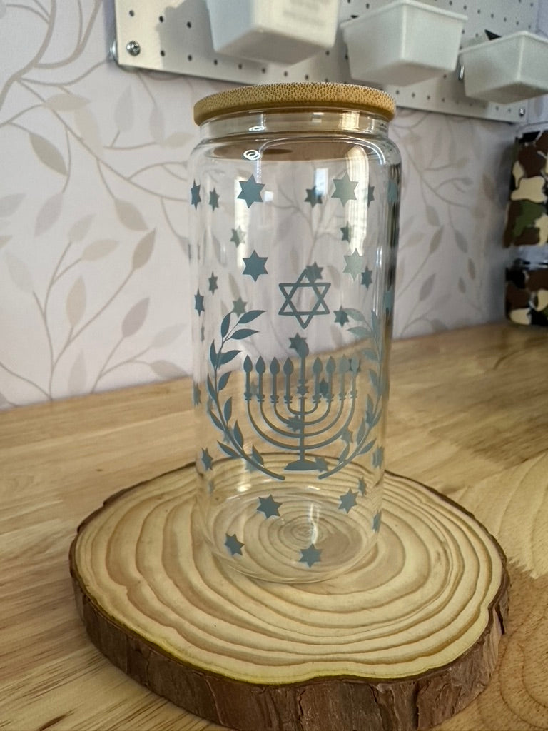 Hanukkah | VINYL | 20 oz Libbey Can Glass with Bamboo Lid & Straw