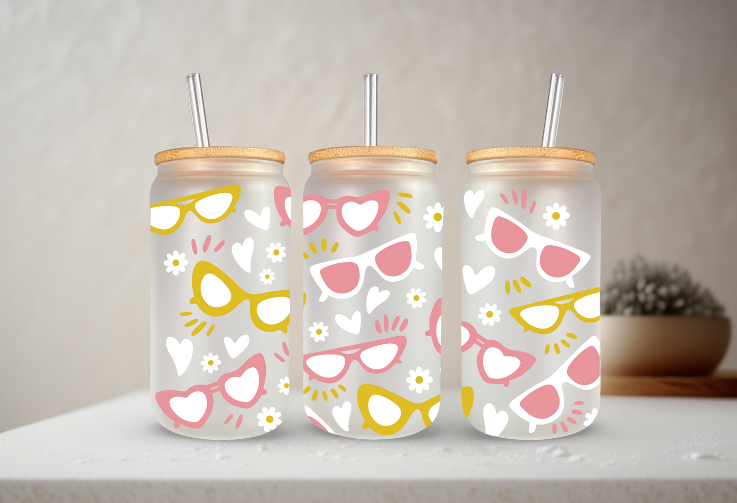 Summer Sunnies | VINYL | 20 oz Libbey Can Glass with Bamboo Lid & Straw